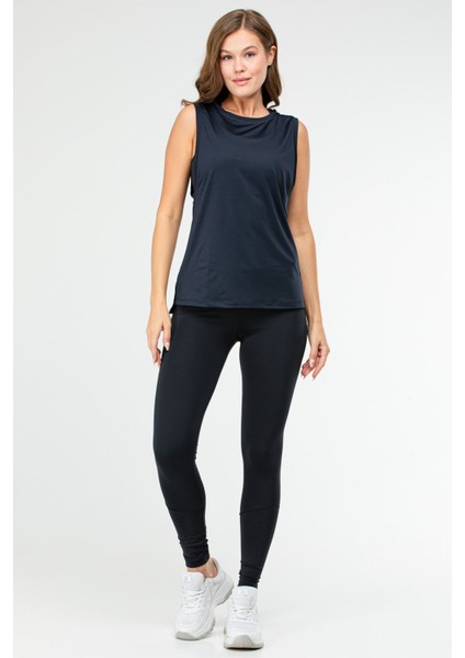 Lacivert Slim Fit Düz Bisiklet Yaka Kolsuz Üçlü Kadın Tayt Takım SB0799 indirimleri