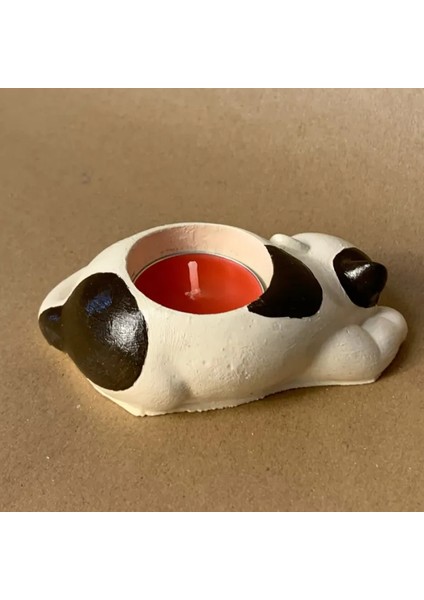 Uretti El Yapımı Bej - Kahverengi Sevimli Kedi Tealight Mumluk - 6 x 10 cm