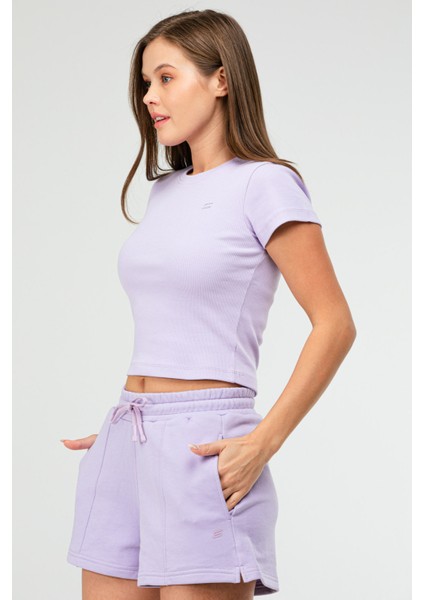 Lila Slim Fit Basic Kaşkorse Bisiklet Yaka Kısa Kol Crop Kadın Body SF0757 fiyatları