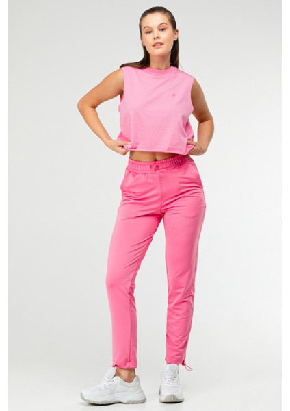 Pembe Regular Basic Pamuk Bisiklet Yaka Kolsuz Crop Kadın Atlet SF0749