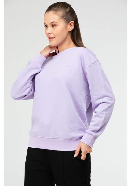 Lila Oversize Basic Pamuklu Bisiklet Yaka Uzun Kol Kadın Sweatshirt SC1241 fiyatları