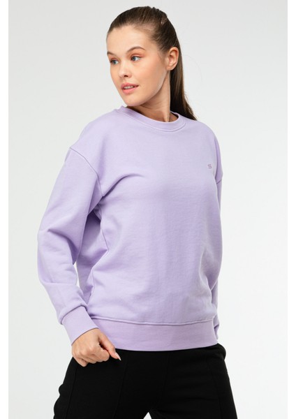 Lila Oversize Basic Pamuklu Bisiklet Yaka Uzun Kol Kadın Sweatshirt SC1241 modelleri
