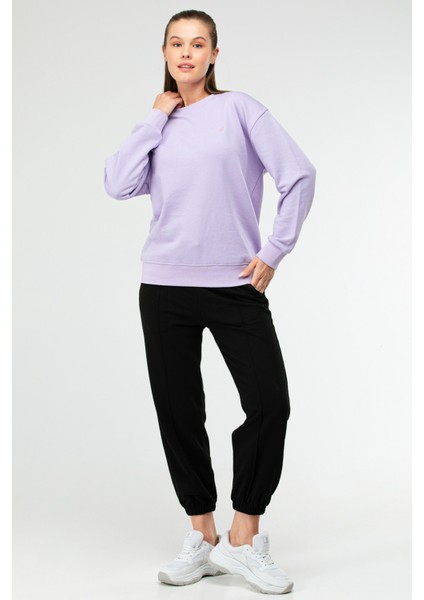 Lila Oversize Basic Pamuklu Bisiklet Yaka Uzun Kol Kadın Sweatshirt SC1241 indirimleri