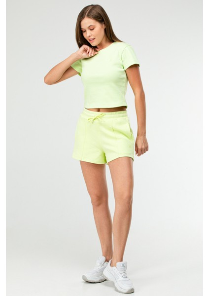 Açık Yeşil Slim Fit Basic Kaşkorse Bisiklet Yaka Kısa Kol Crop Kadın Body SF0757