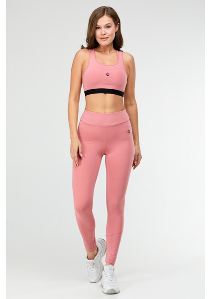 Gül Kurusu Slim Fit Düz Bisiklet Yaka Kolsuz Üçlü Kadın Tayt Takım SB0799
