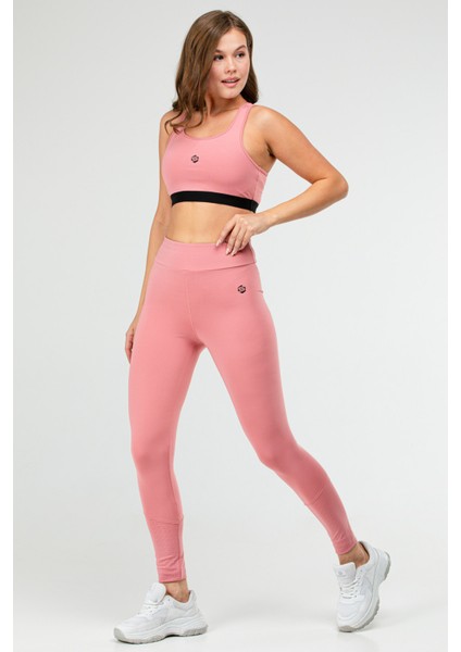 Gül Kurusu Slim Fit Düz Bisiklet Yaka Kolsuz Üçlü Kadın Tayt Takım SB0799 fiyatları