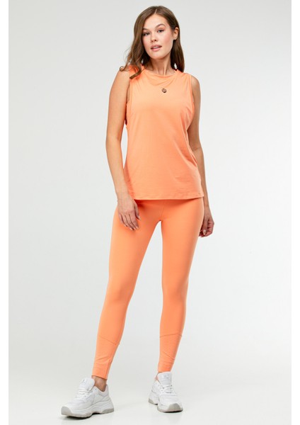 Turuncu Slim Fit Düz Bisiklet Yaka Kolsuz Üçlü Kadın Tayt Takım SB0799 indirimleri