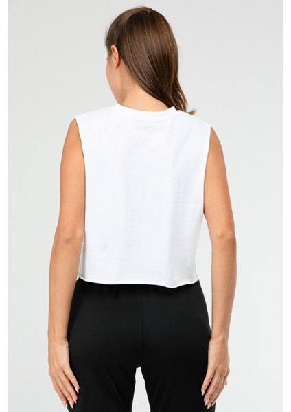 Beyaz Regular Basic Pamuk Bisiklet Yaka Kolsuz Crop Kadın Atlet SF0749 fırsatları