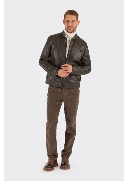 Haki Deri Erkek Ceket modelleri