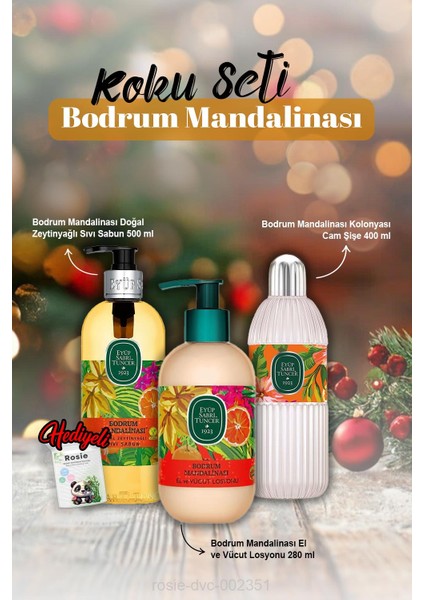 Losyon 280 Ml, Sıvı Sabun 500 Ml, Kolonya 400 ml Bodrum Mandalina ve Rosie Hediye
