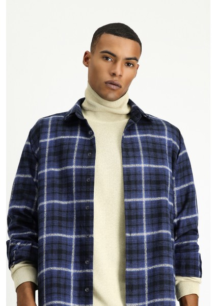 Uzun Kol Regular Fit Shacket Oduncu Ekose Pamuk Gömlek