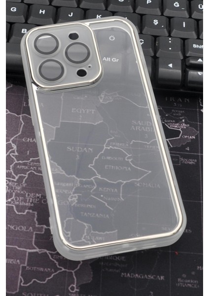 Apple iPhone 14 Pro Uyumlu Gri Kenarlı Renkli Yarı Şeffaf Kapak Kılıf Kamera Lens Korumalı