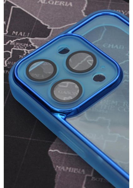 Apple iPhone 13 Pro Max Uyumlu Mavi Kenarlı Renkli Yarı Şeffaf Kapak Kılıf Kamera Lens Korumalı fiyatları