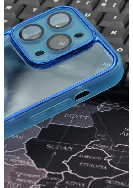 Apple iPhone 13 Pro Max Uyumlu Mavi Kenarlı Renkli Yarı Şeffaf Kapak Kılıf Kamera Lens Korumalı modelleri