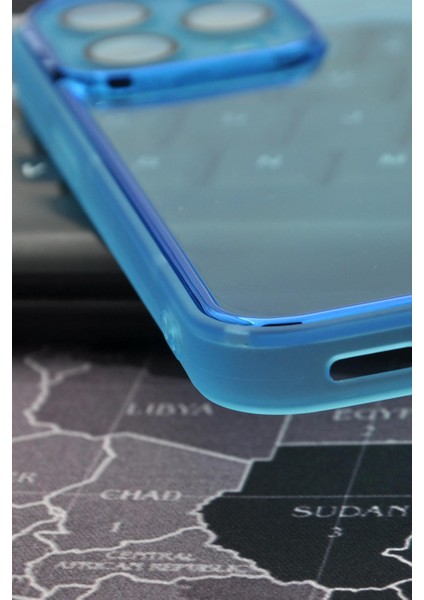 Apple iPhone 13 Pro Max Uyumlu Mavi Kenarlı Renkli Yarı Şeffaf Kapak Kılıf Kamera Lens Korumalı fırsatları