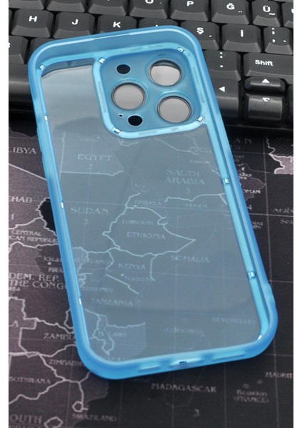 Apple iPhone 13 Pro Max Uyumlu Mavi Kenarlı Renkli Yarı Şeffaf Kapak Kılıf Kamera Lens Korumalı indirimleri