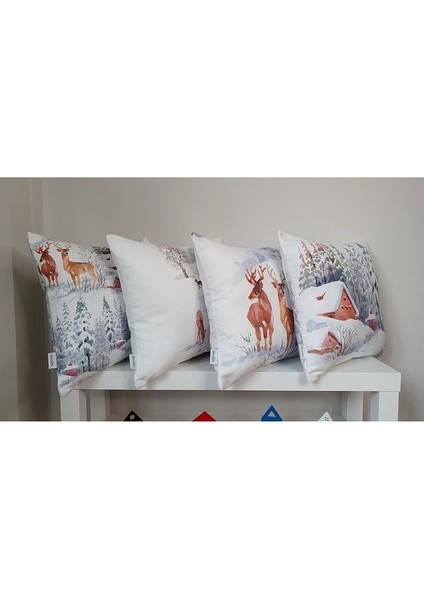 Sulu Boya Tatlı Geyikler Desenli Dijital Baskılı Kırlent Kılıfı indirimleri