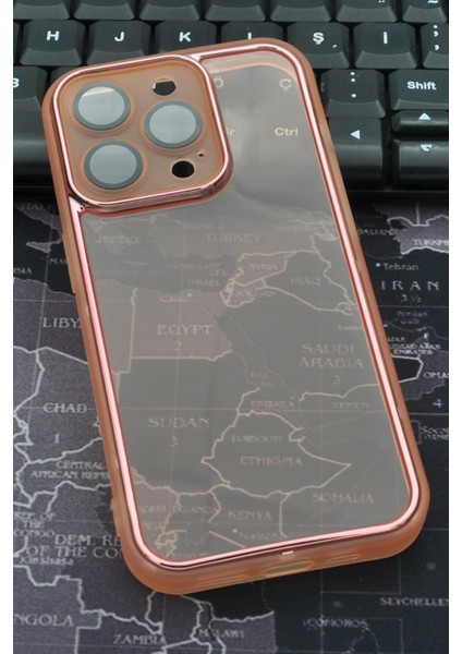 Apple iPhone 14 Pro Uyumlu Pembe Kenarlı Renkli Yarı Şeffaf Kapak Kılıf Kamera Lens Korumalı
