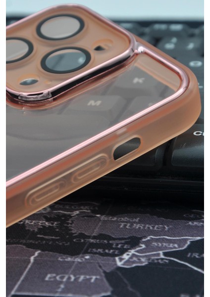 Apple iPhone 14 Pro Uyumlu Pembe Kenarlı Renkli Yarı Şeffaf Kapak Kılıf Kamera Lens Korumalı modelleri