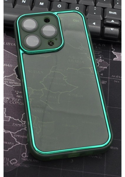 Apple iPhone 14 Pro Uyumlu Yeşil Kenarlı Renkli Yarı Şeffaf Kapak Kılıf Kamera Lens Korumalı
