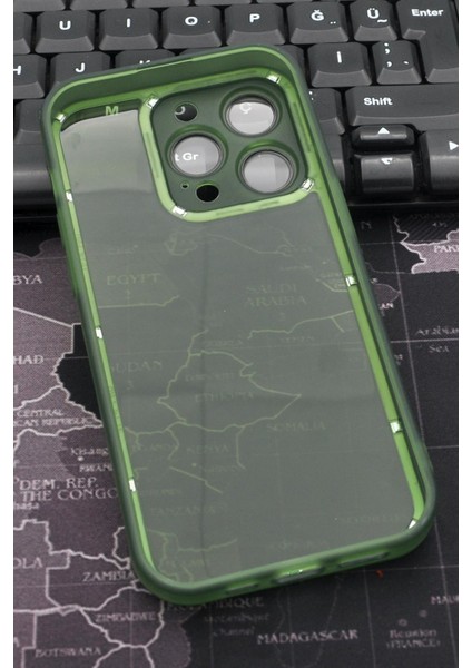 Apple iPhone 14 Pro Uyumlu Yeşil Kenarlı Renkli Yarı Şeffaf Kapak Kılıf Kamera Lens Korumalı indirimleri