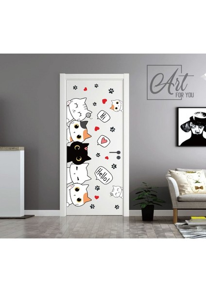 Sevimli Kediler Kapı Duvar Çocuk Odası Sticker