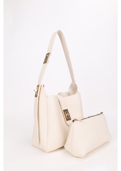 Gold Kilit Detay Aksesuarlı Ayarlanabilir Kilit Askılı El Kol ve Omuz Çantası