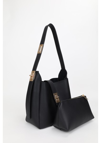 Gold Kilit Detay Aksesuarlı Ayarlanabilir Kilit Askılı El Kol ve Omuz Çantası