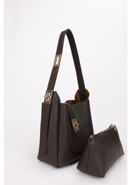 Gold Kilit Detay Aksesuarlı Ayarlanabilir Kilit Askılı El Kol ve Omuz Çantası