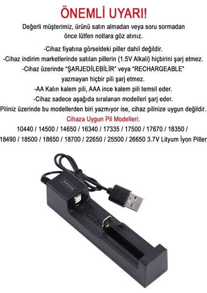 Pil Şarj Aleti (Tek Yuvalı) - Lityum Pil Şarj Cihazı / GT-BC01-2 Adet