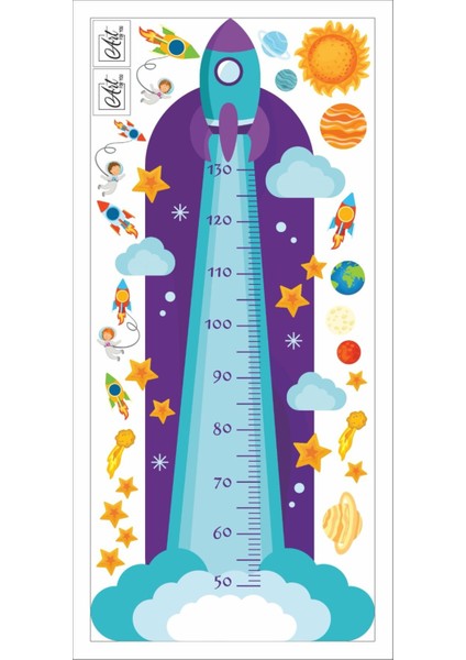 Boy Ölçer Uzay Roket Temalı Çocuk Odası Duvar Dekorasyon Sticker Seti modelleri