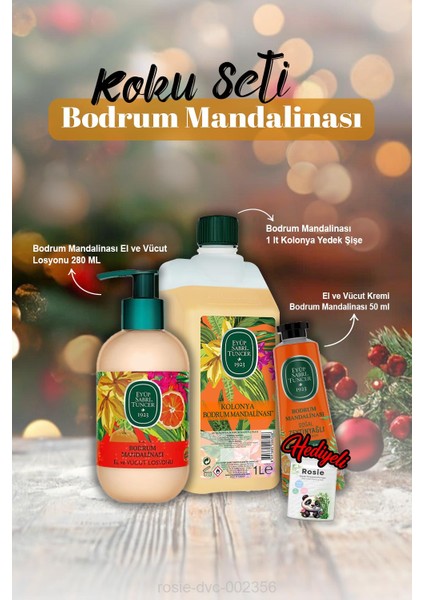 Bodrum Mandalina Krem 50 Ml, Kolonya 1 Lt, Losyon 280 ml ve Rosie Hediye