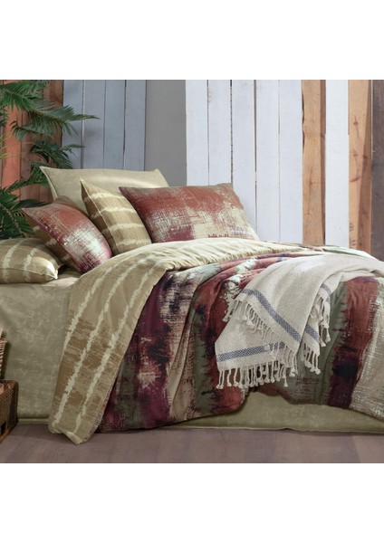 Mondrian King Size (Battal Boy) %100 Pamuk Flanel (Pazen) Nevresim Takımı Bej