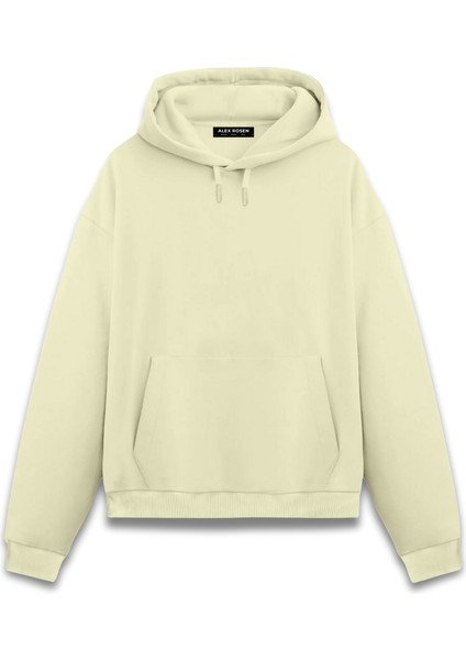 Baskılı Krem Unisex Oversize Fit Pamuklu Kapüşonlu Sweatshirt fiyatları