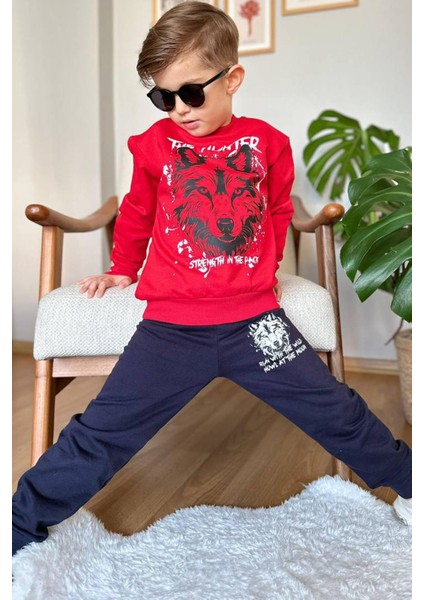 Erkek Çocuk The Hunter Yazı ve Kurt Detaylı Kırmızı Eşofman Takım fiyatları