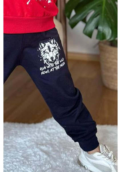 Erkek Çocuk The Hunter Yazı ve Kurt Detaylı Kırmızı Eşofman Takım fırsatları