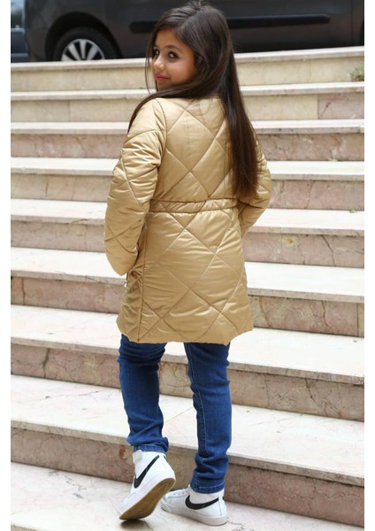 Kız Çocuk Balıkçı Yaka Kazak Jean Pantolon Hediyeli Cıtcıt Krem Şişme Mont modelleri