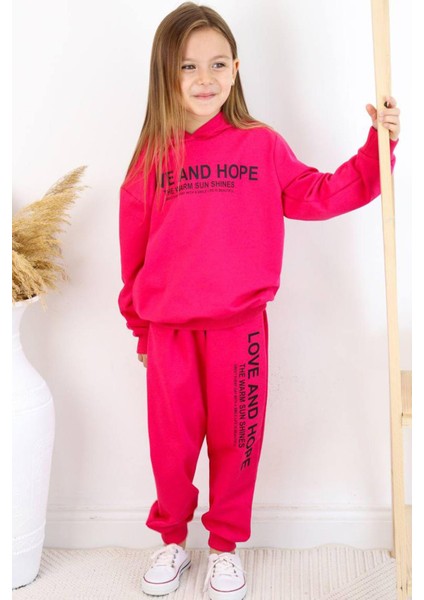 Kız Çocuk Love And Hope Basklı Penye Sweatshirt Fuşya Eşofman Takım fiyatları