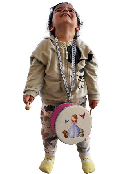 Prenses Baskılı Gerçek Deri Oyuncak Çocuk Davulu 1-5 Yaş (Pembe Renk) modelleri