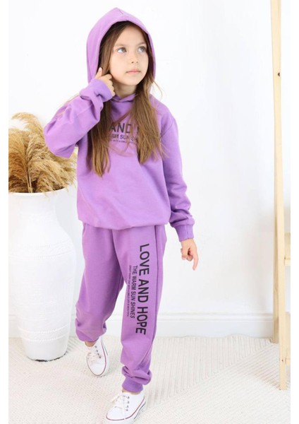 Kız Çocuk Love And Hope Basklı Penye Sweatshirt Mor Eşofman Takım fırsatları