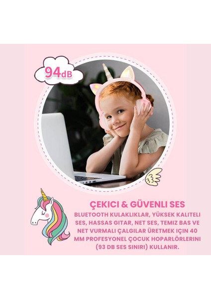 Unicorn 94DB Güvenli Ses Limitli Yumuşak Kulak Pedli Bluetooth Kulaklık Çocuk Kulaklığı Uzun Şarjlı