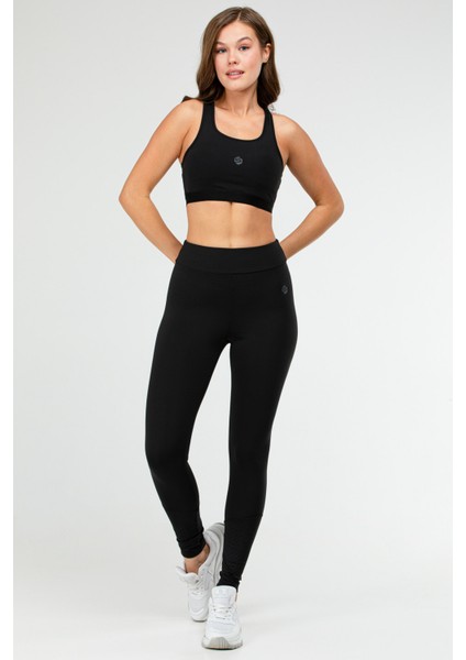 Siyah Slim Fit Düz Bisiklet Yaka Kolsuz Üçlü Kadın Tayt Takım SB0799