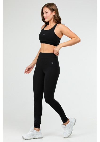 Siyah Slim Fit Düz Bisiklet Yaka Kolsuz Üçlü Kadın Tayt Takım SB0799 fiyatları
