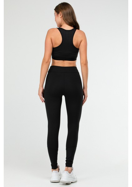 Siyah Slim Fit Düz Bisiklet Yaka Kolsuz Üçlü Kadın Tayt Takım SB0799 modelleri