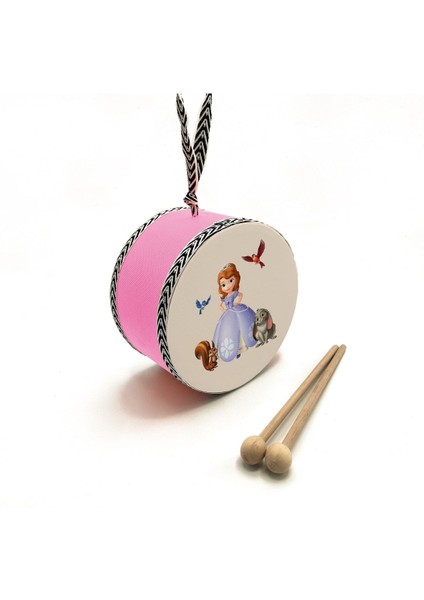 Prenses Baskılı Gerçek Deri Oyuncak Çocuk Davulu 1-5 Yaş (Pembe Renk) fırsatları