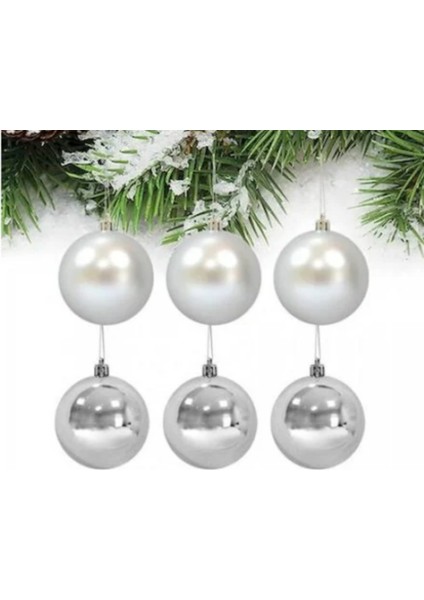 6 Adet Cici Top Gümüş Yılbaşı Çam Ağacı Süsü Dekor Süsleme Seti 6 cm