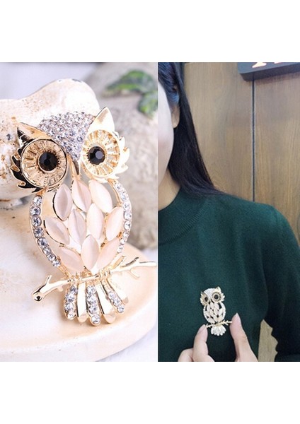 Sıcak Moda Sevimli Altın Kaplama Baykuş Şekilli Opal Broş Dekorasyon (Yurt Dışından)