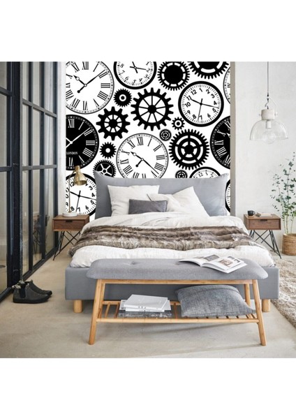Duvar Kendinden Yapışkanlı Kaplama Folyo Siyah Beyaz Saatler 50 cm x 300 cm