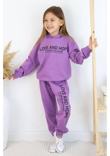 Kız Çocuk Love And Hope Basklı Penye Sweatshirt Mor Eşofman Takım fiyatları