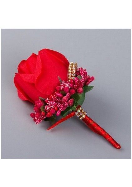 Kırmızı Stil 1'li Paket Damat Gelin Gerdanlığı Ipek Gül Broş Düğün Çiçekleri Papyon Takım Elbise Çiçeği (Yurt Dışından)